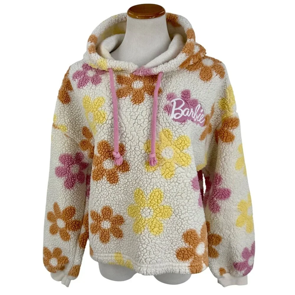 Barbie Flower Faux Sherpa Pullover Floral Hoodie Coat | Barbiecore Girlhoodcore - Picture 16 of 16